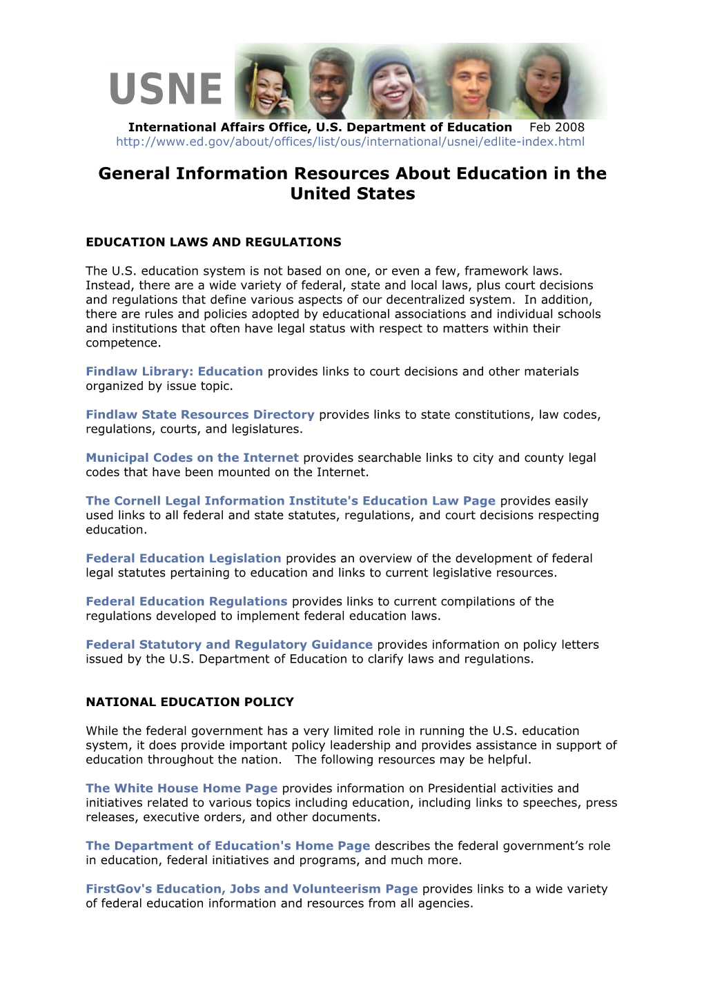 General Information Resources About Education in the United States (MS Word)