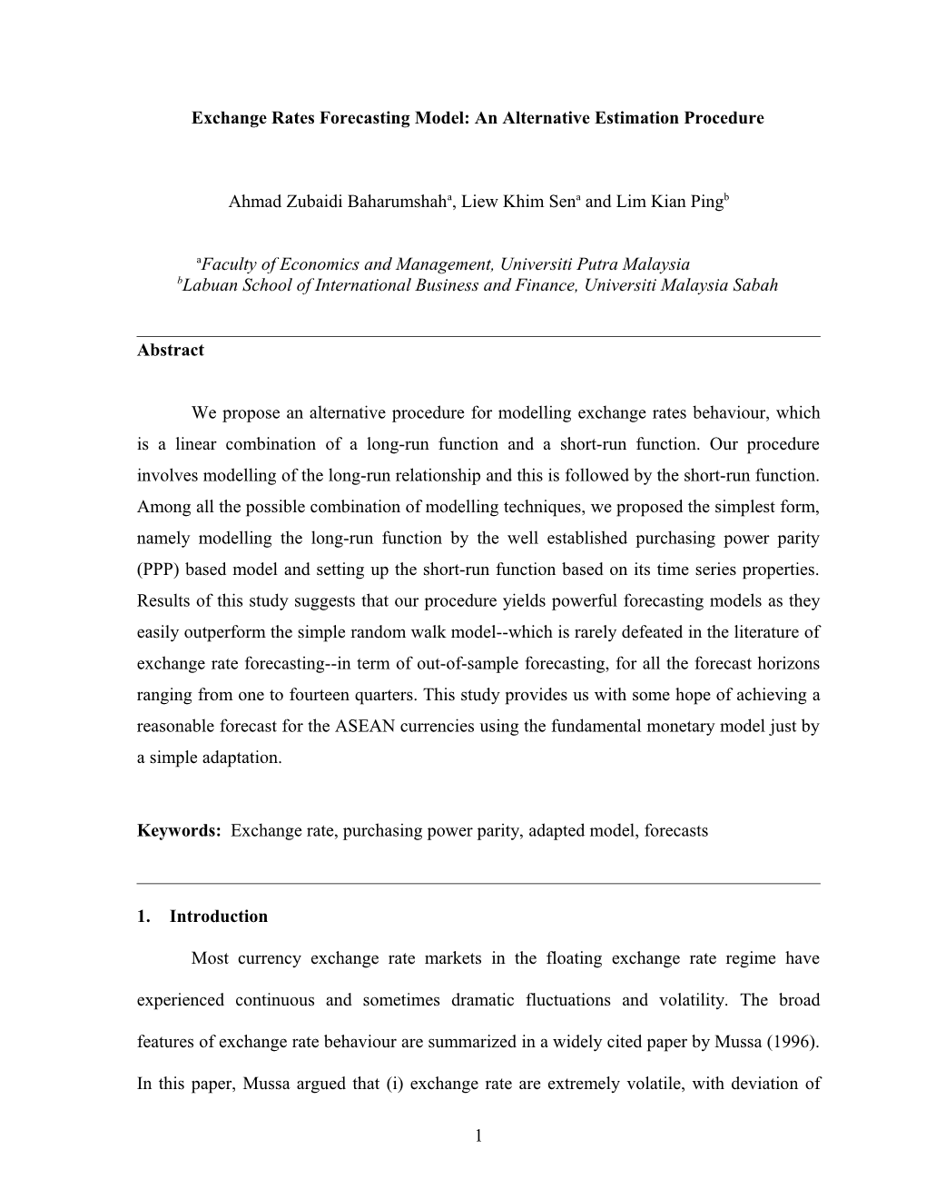 Exchange Rates Forecasting Model: an Alternative Estimation Procedure