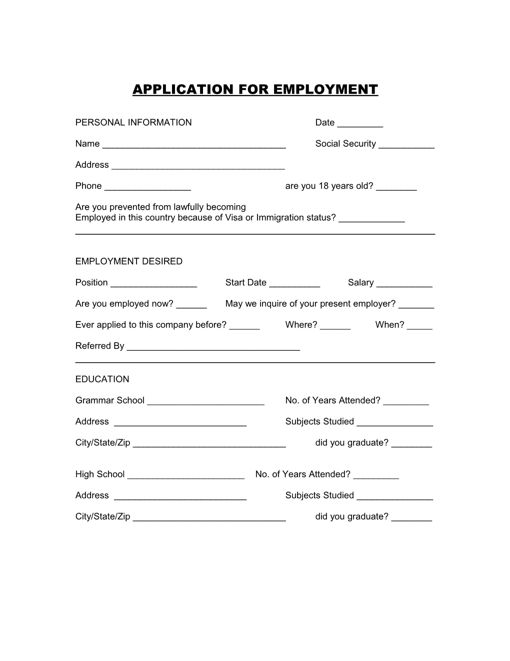Application for Employment s79