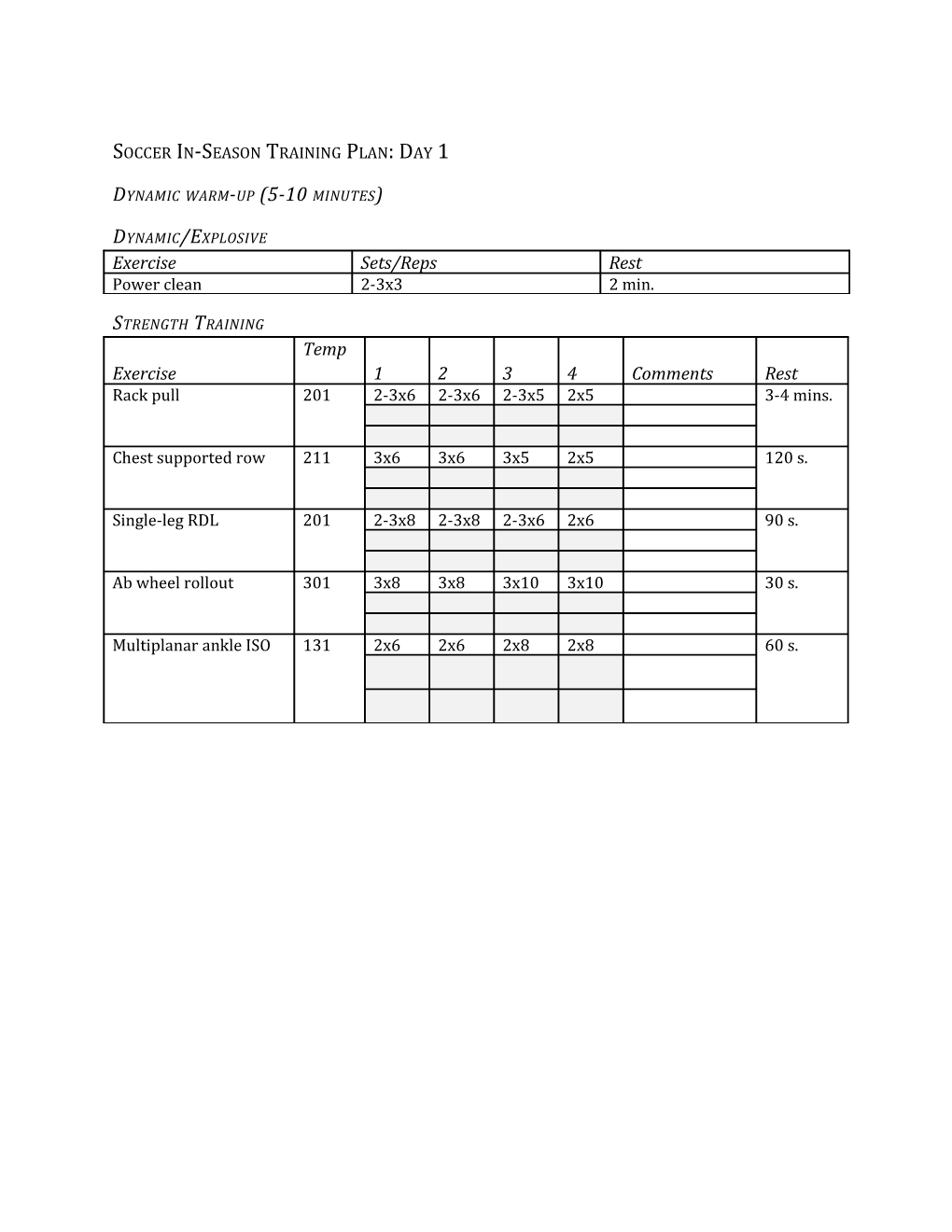 Soccer In-Season Training Plan: Day 1