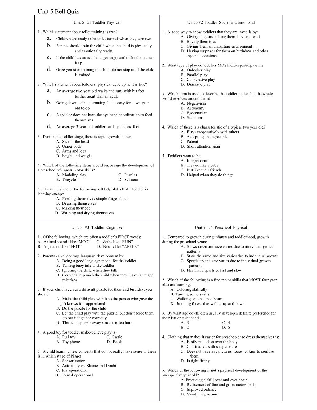 Unit 5 Bell Quiz