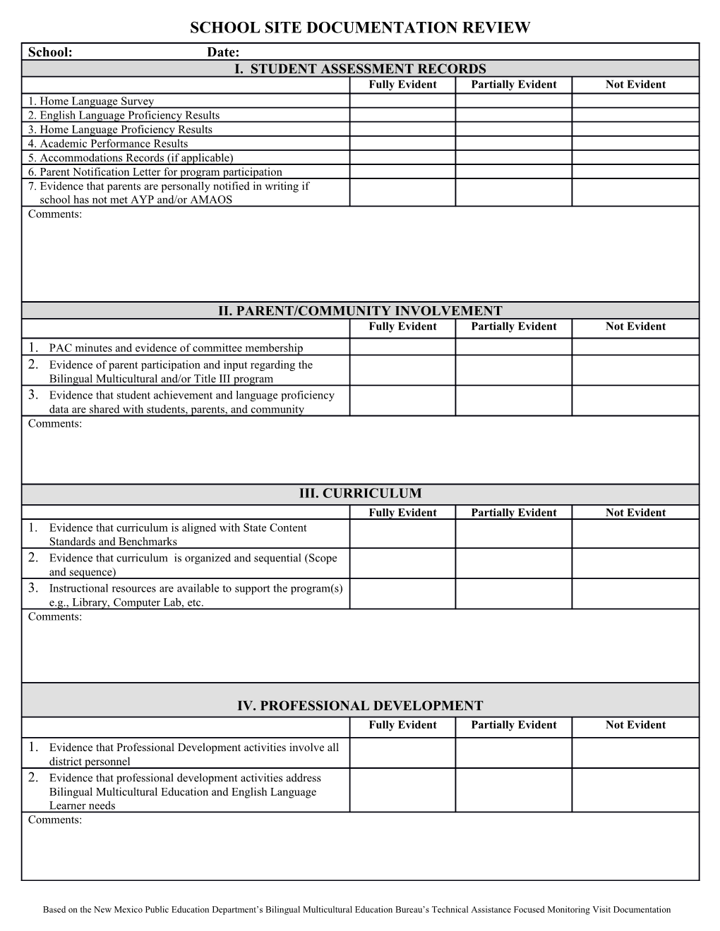 School Site Documentation Review