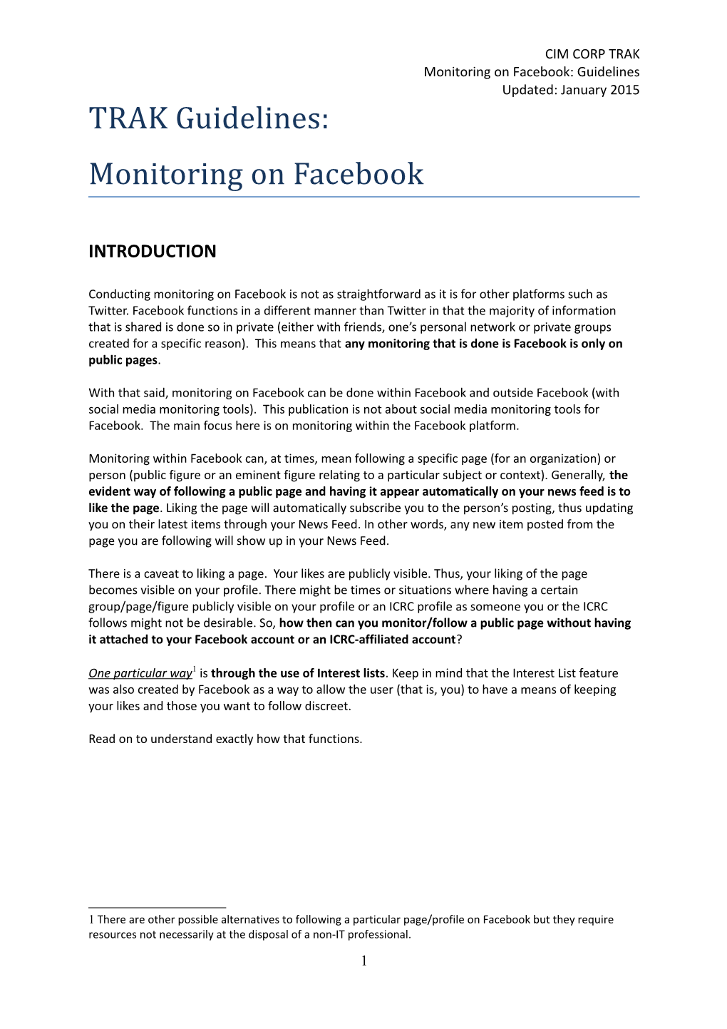 Monitoring on Facebook: Guidelines