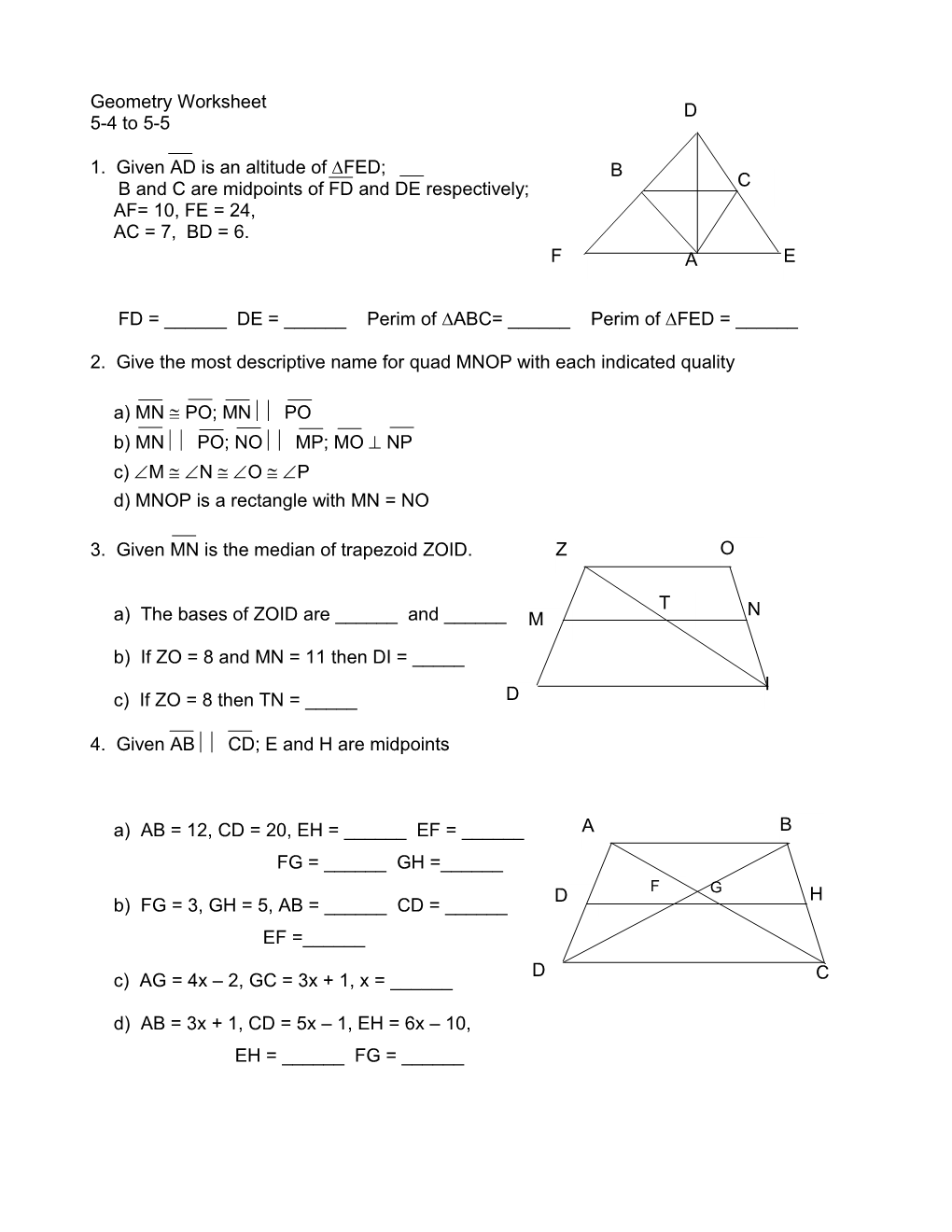 Geometry Worksheet