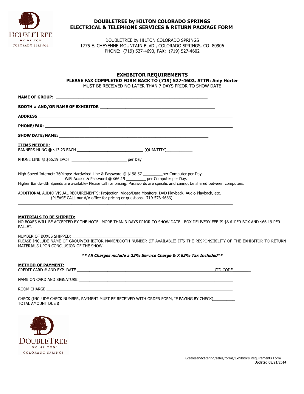 Electrical & Telephone Services & Return Package Form