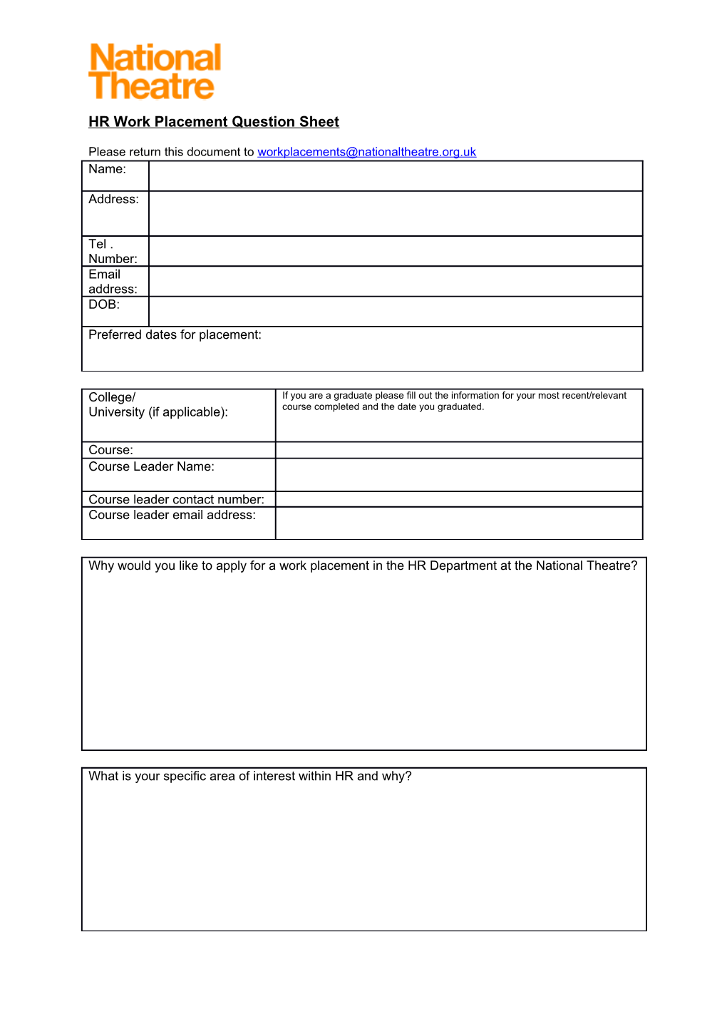 Hrwork Placementquestion Sheet