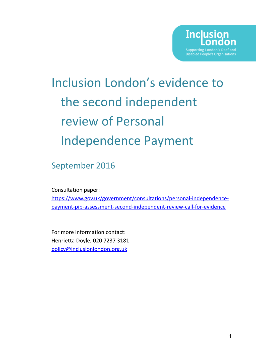 Inclusion London S Evidence to the Second Independent Review of Personal Independence Payment