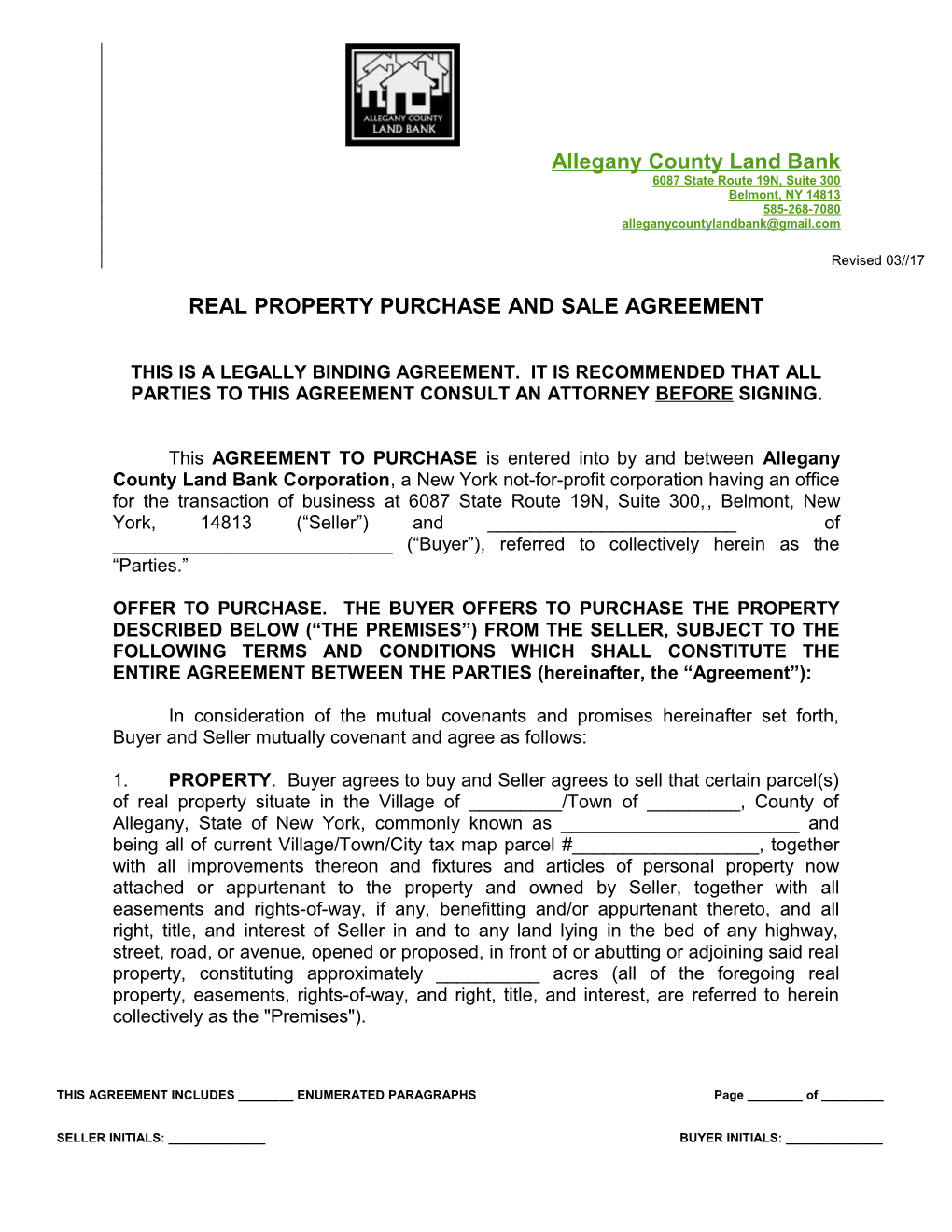 Real Property Purchaseand Sale Agreement