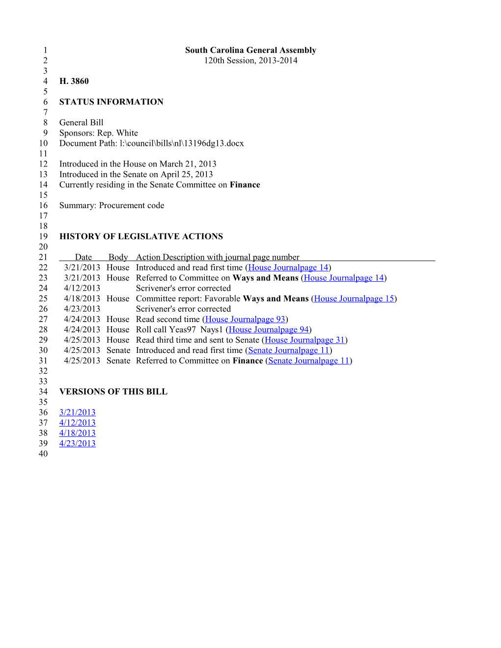 2013-2014 Bill 3860: Procurement Code - South Carolina Legislature Online