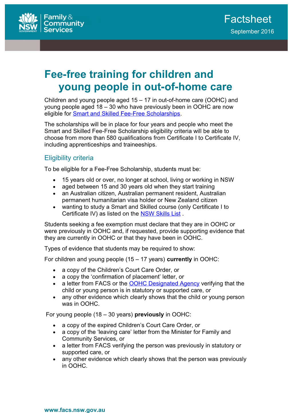 Fee-Free Training for Children and Young People in Out-Of-Home Care