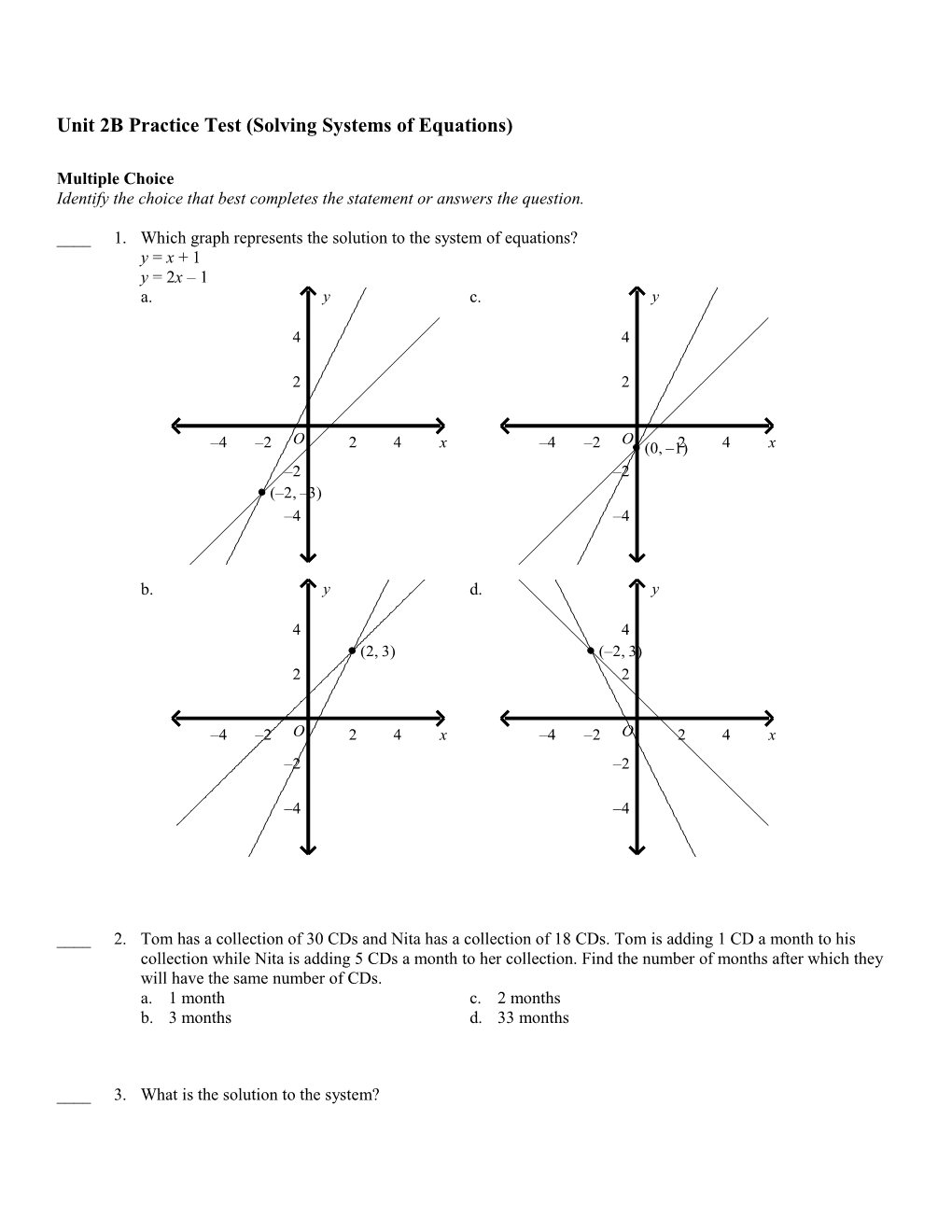 Unit 2B Practice Test (Solving Systems of Equations)