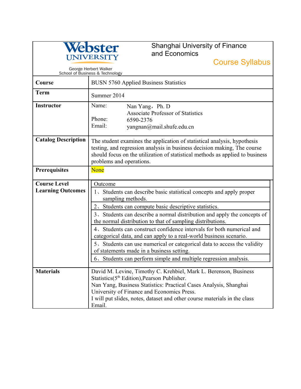 Webster University - Syllabus