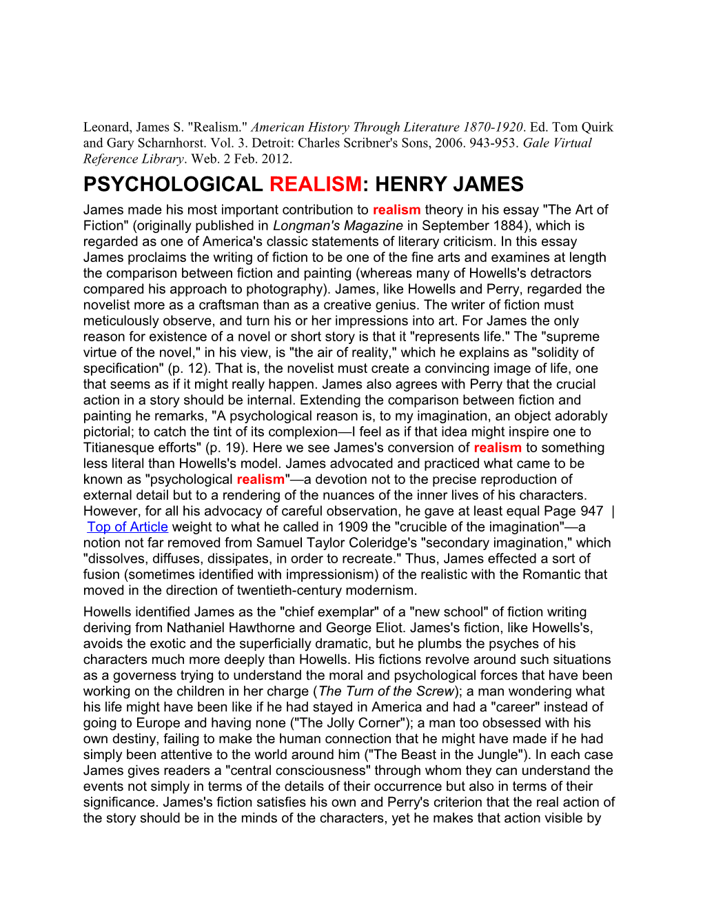 Psychological Realism: Henry James