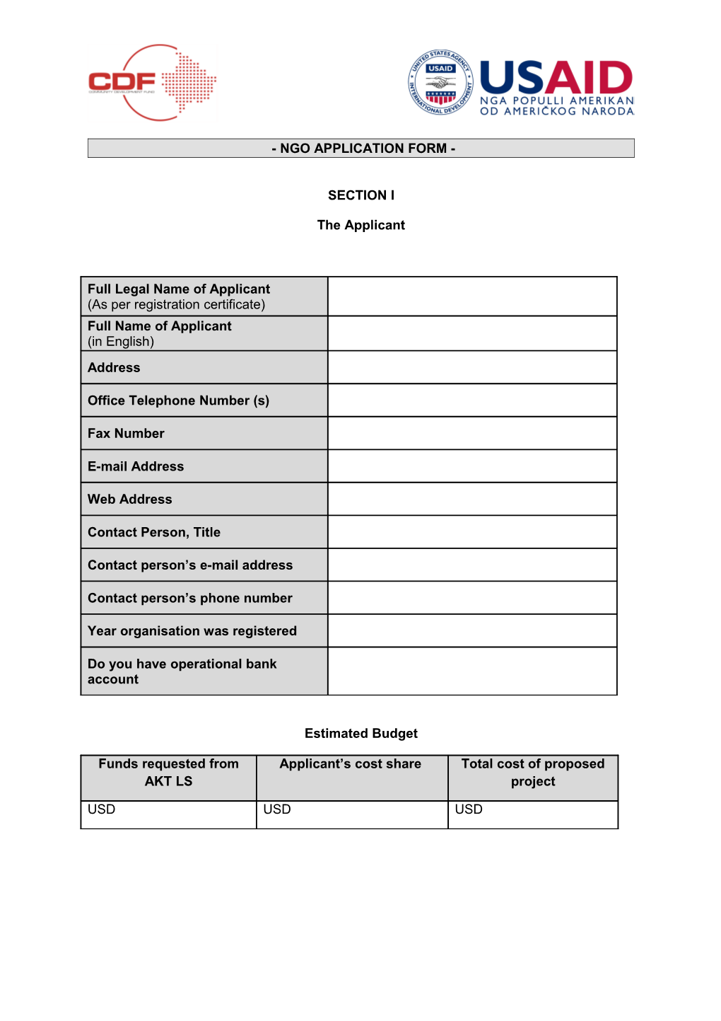 Ngo Application Form