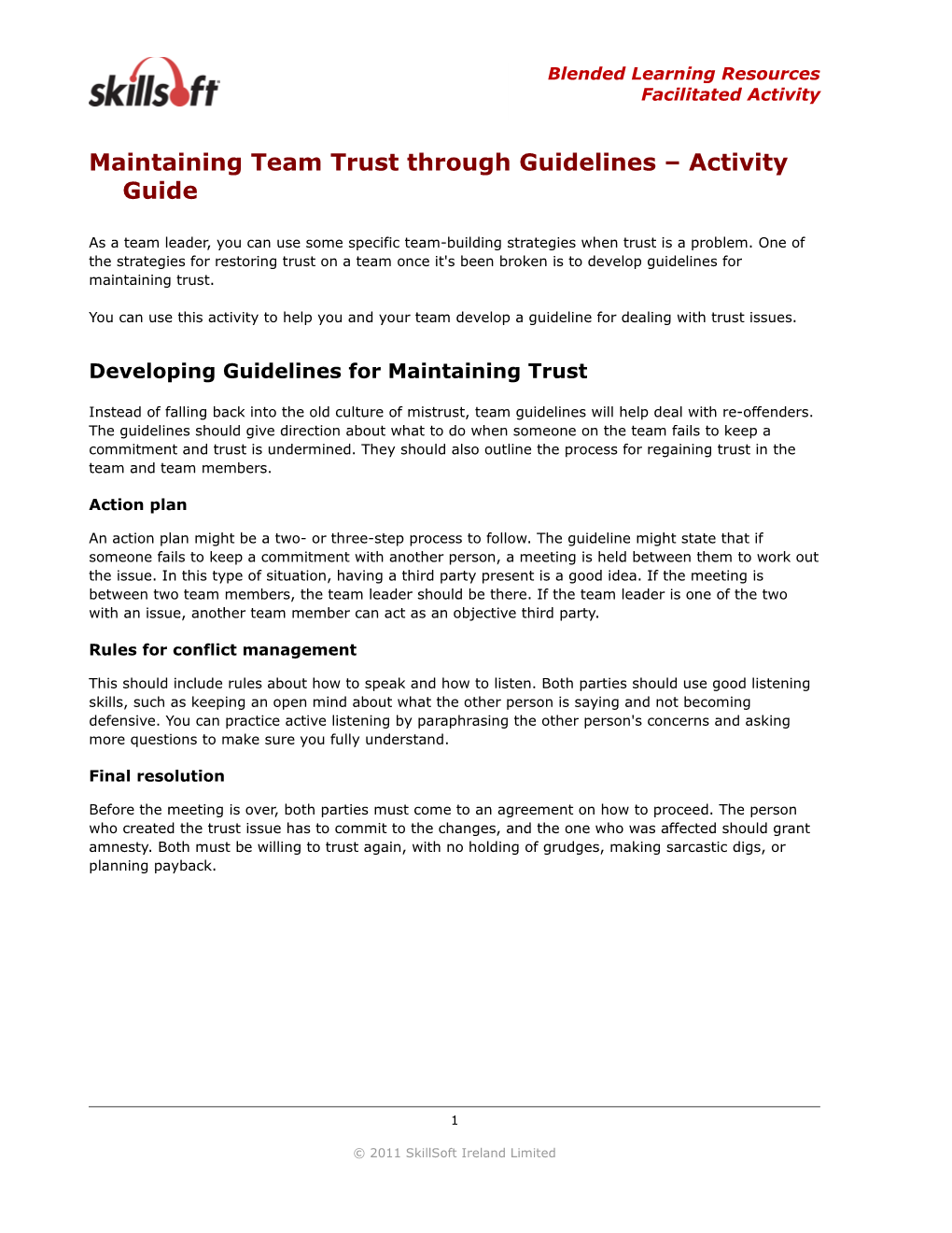Maintaining Team Trust Through Guidelines Activity Guide
