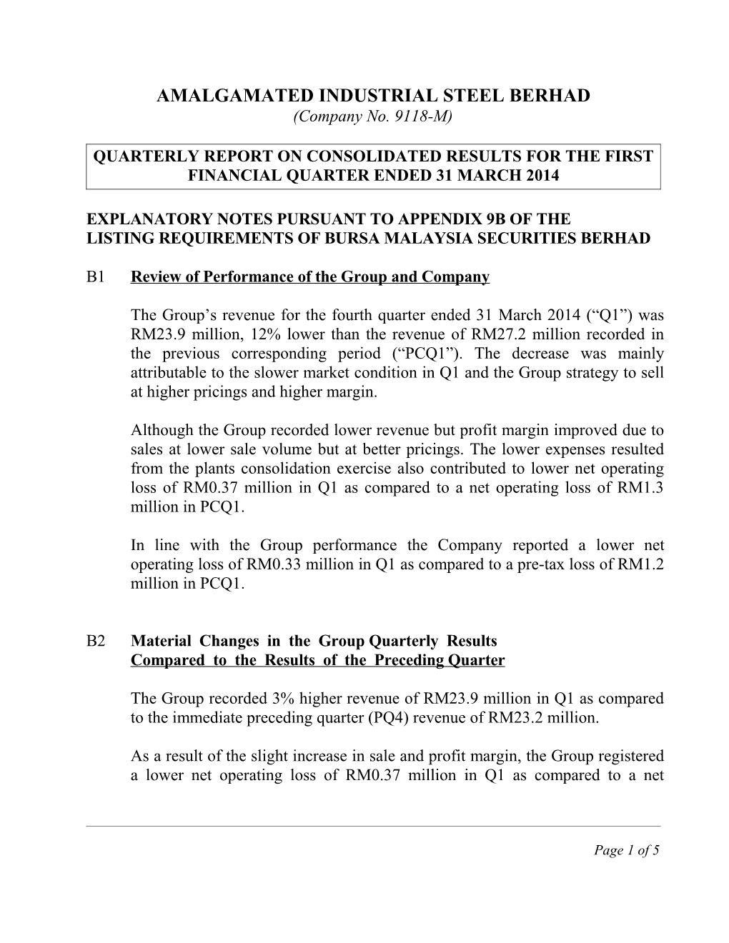 Amalgamated Industrial Steel Berhad