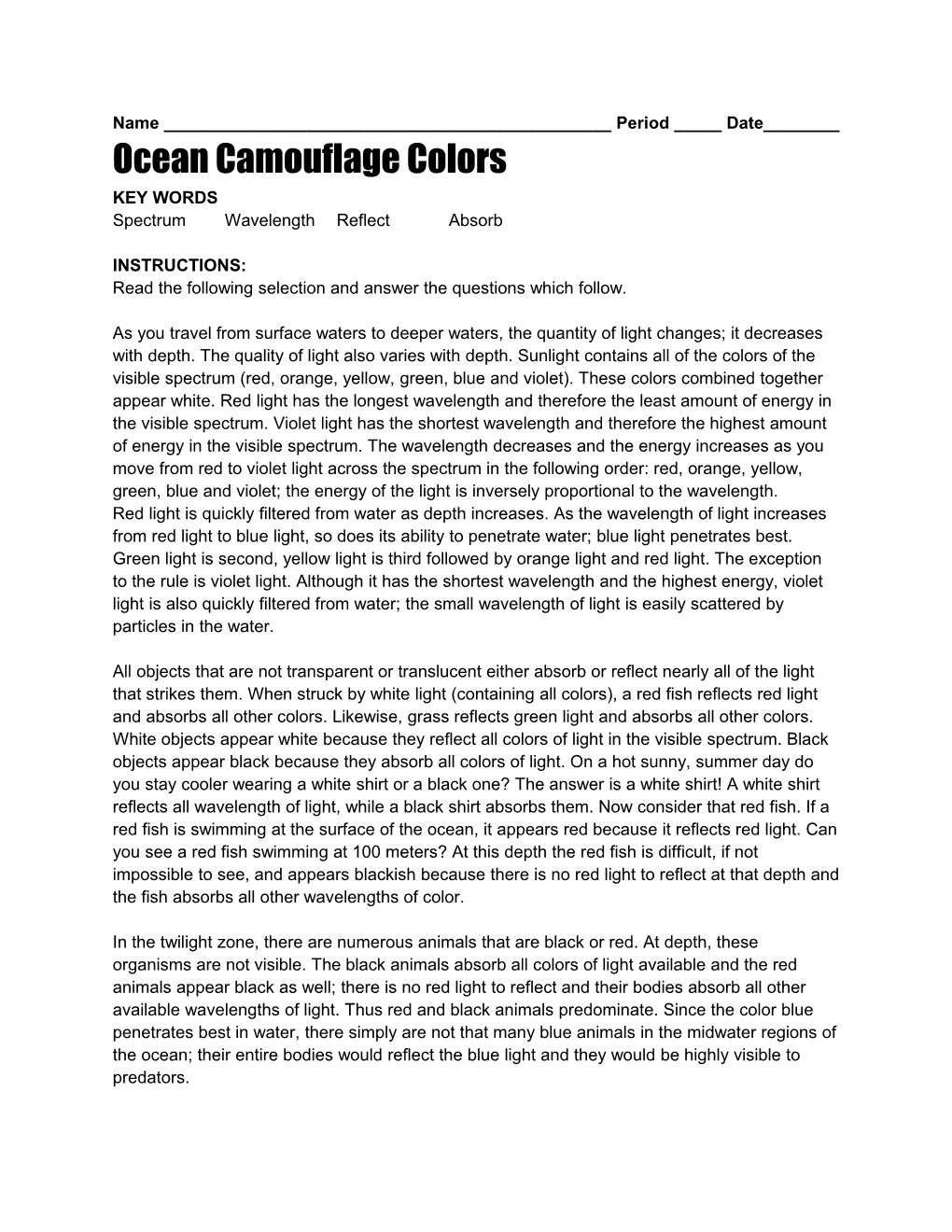 Ocean Camouflage Colors