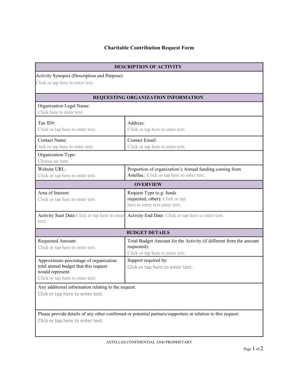 Charitable Contribution Request Form