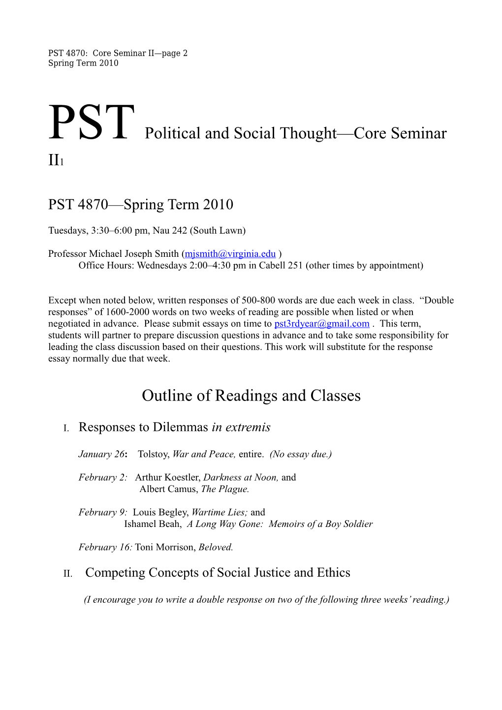 PST Political and Social Thought Third Year Seminar