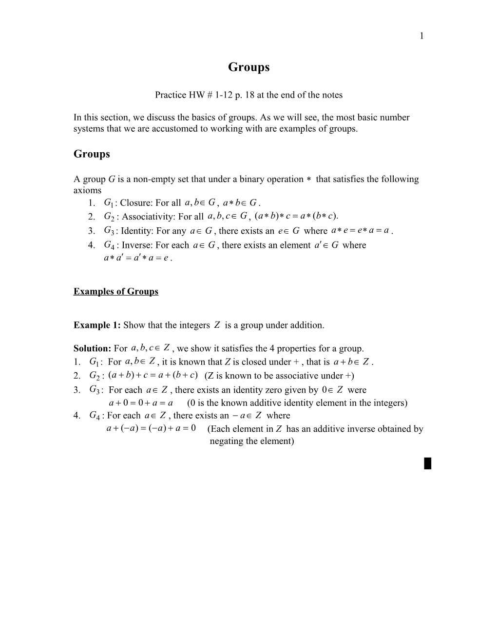 Practice HW # 1-12 P. 18 at the End of the Notes