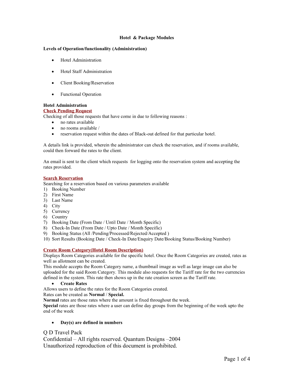 Levels of Operation/Functionality (Administration)