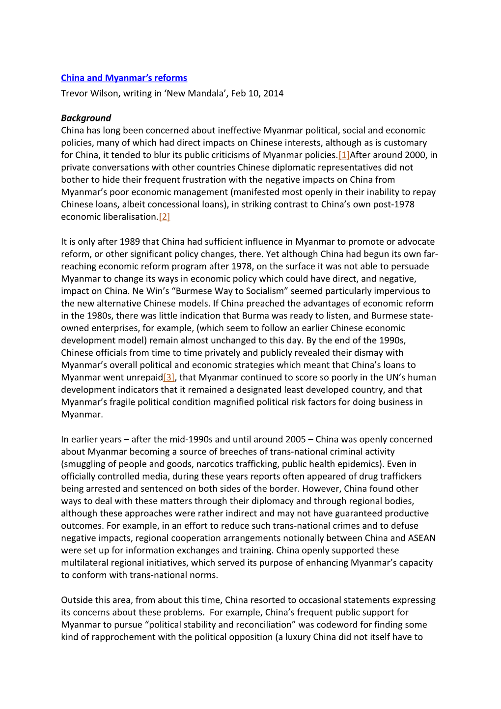 China and Myanmar S Reforms