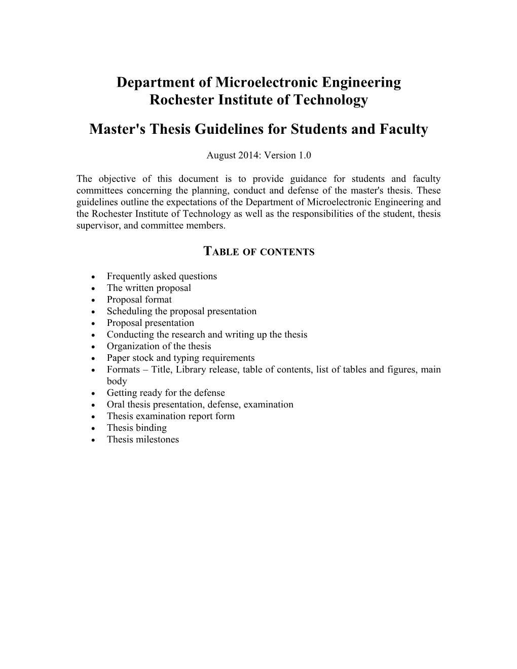 Master's Thesis Guidelines for Students and Faculty