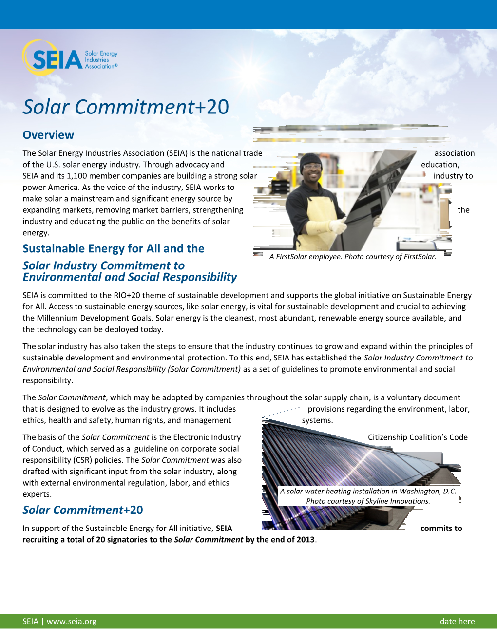 Solar Industry Commitment to Environmental and Social Responsibility