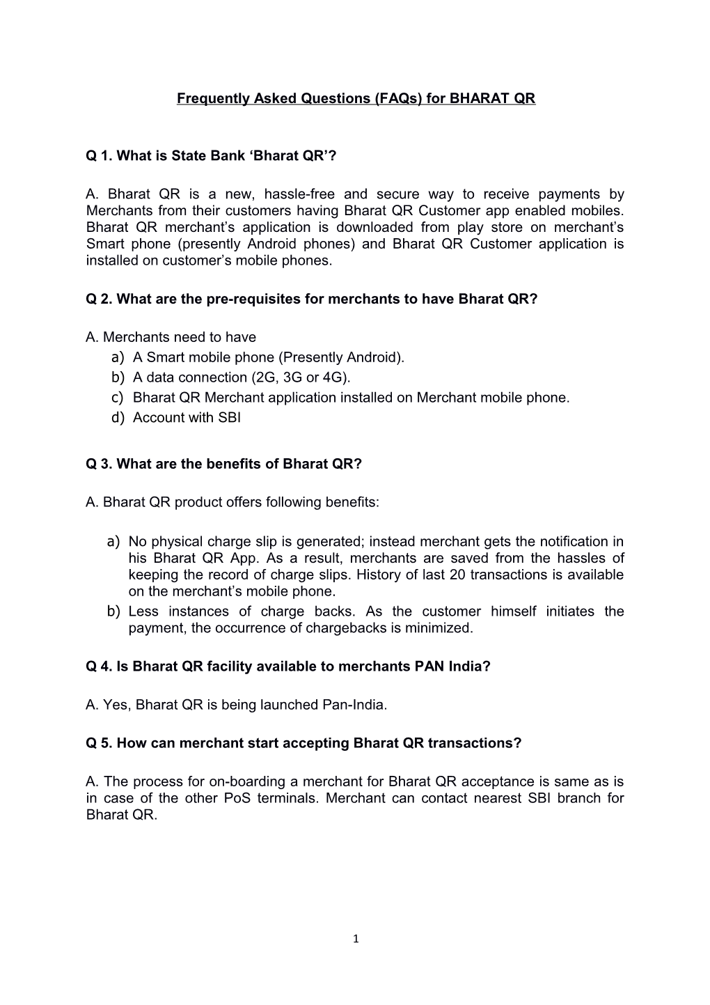 Frequently Asked Questions (Faqs) for BHARAT QR