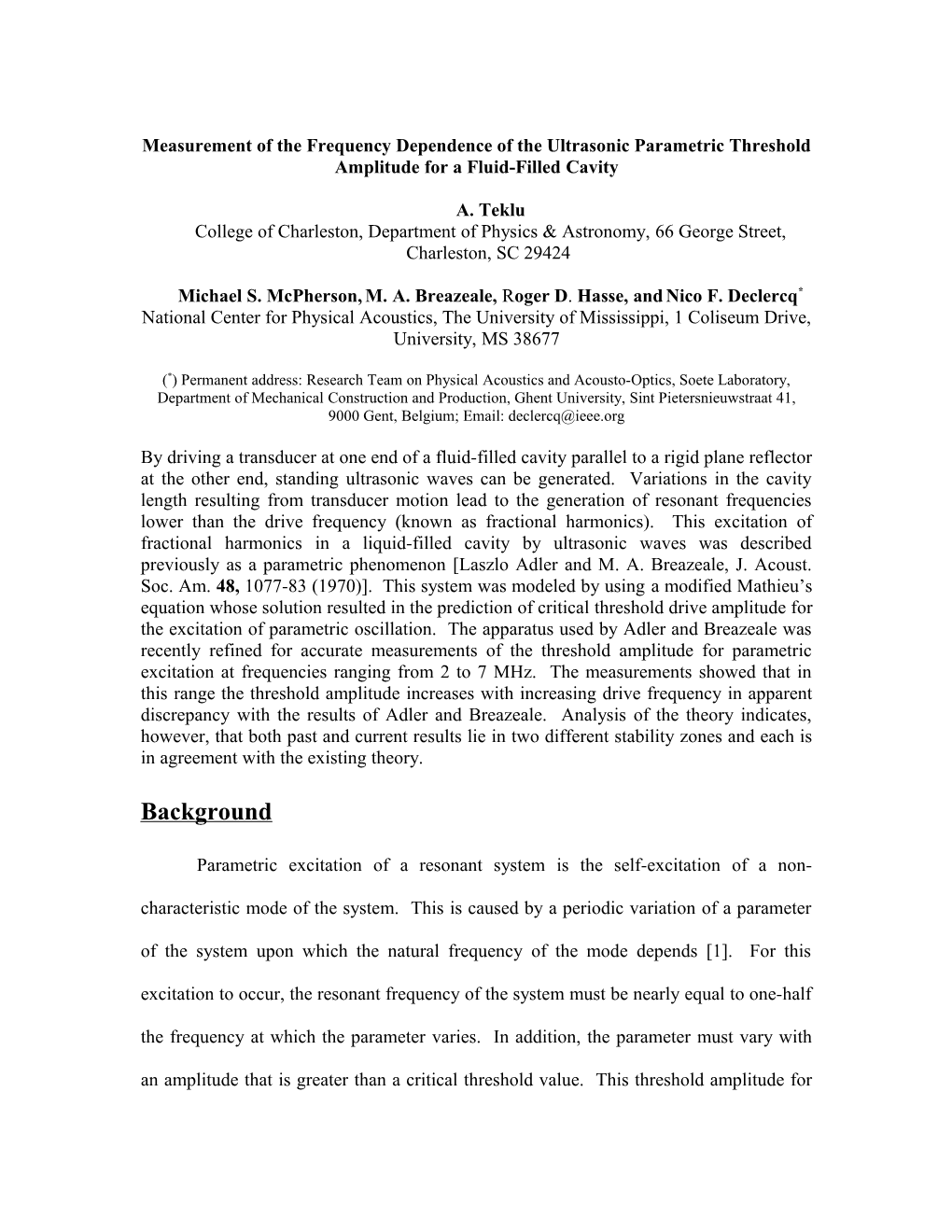 Measurement of the Frequency Dependence of the Ultrasonic Parametric Threshold Amplitude