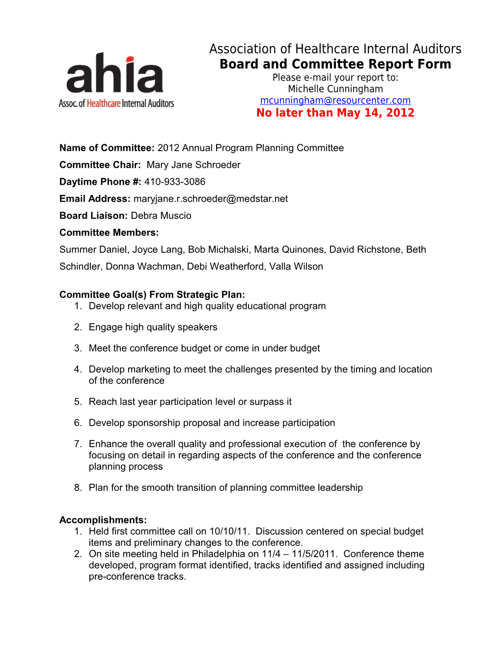 AHIA Board Report