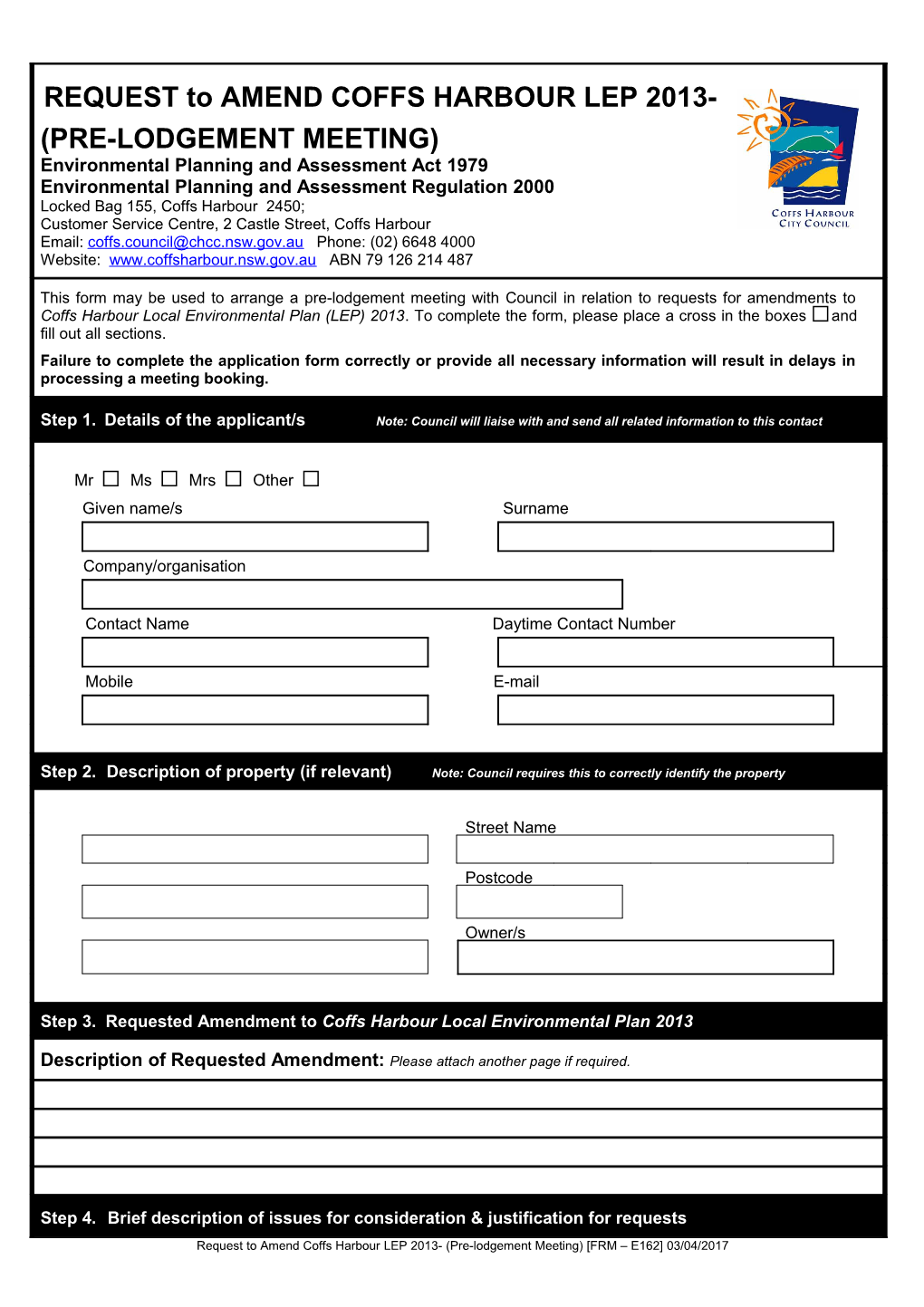 Request to Amend Coffs Harbour LEP-Pre-Lodgement Meeting