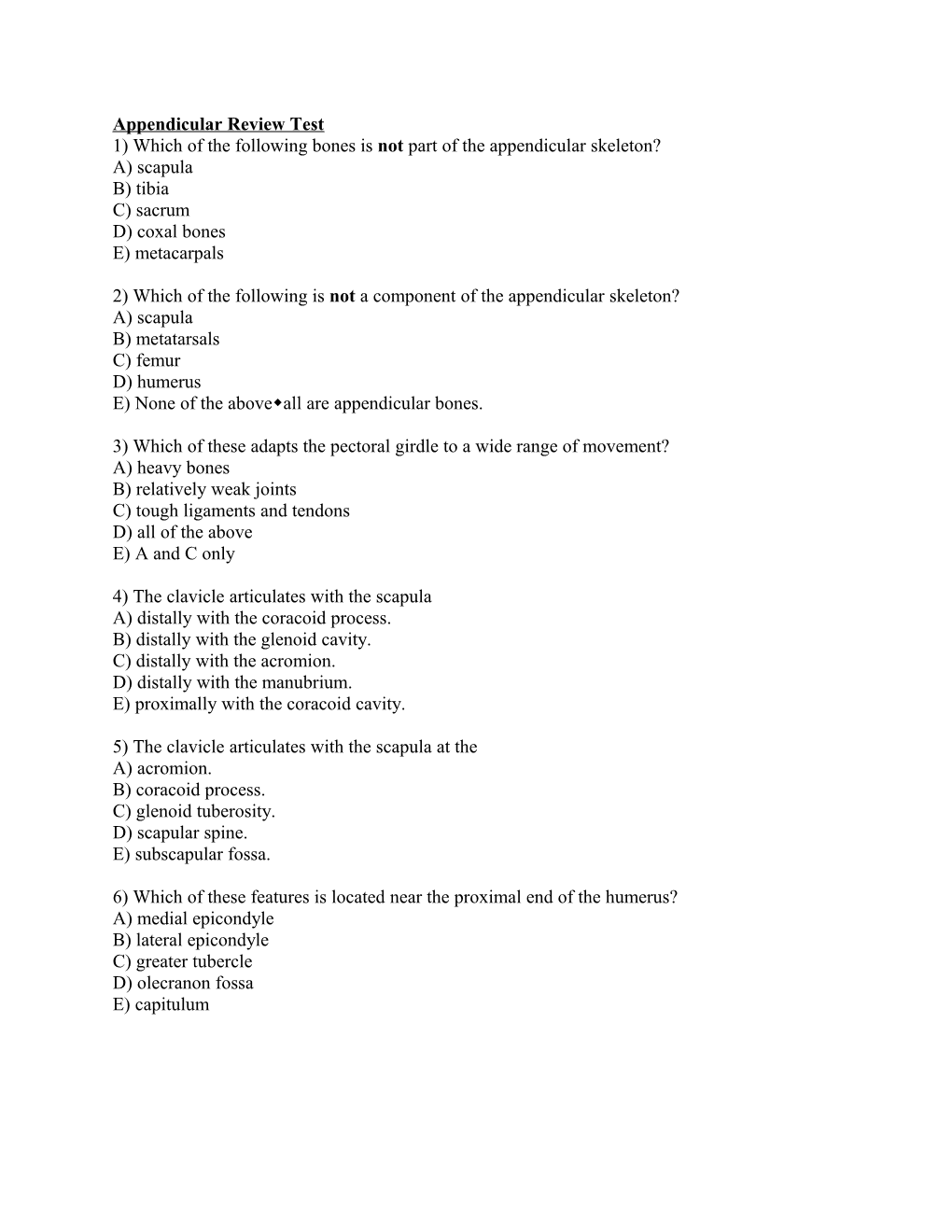 Appendicular Review Test