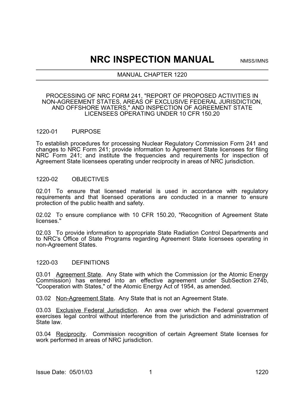 Nrc Inspection Manual Nmss/Imns