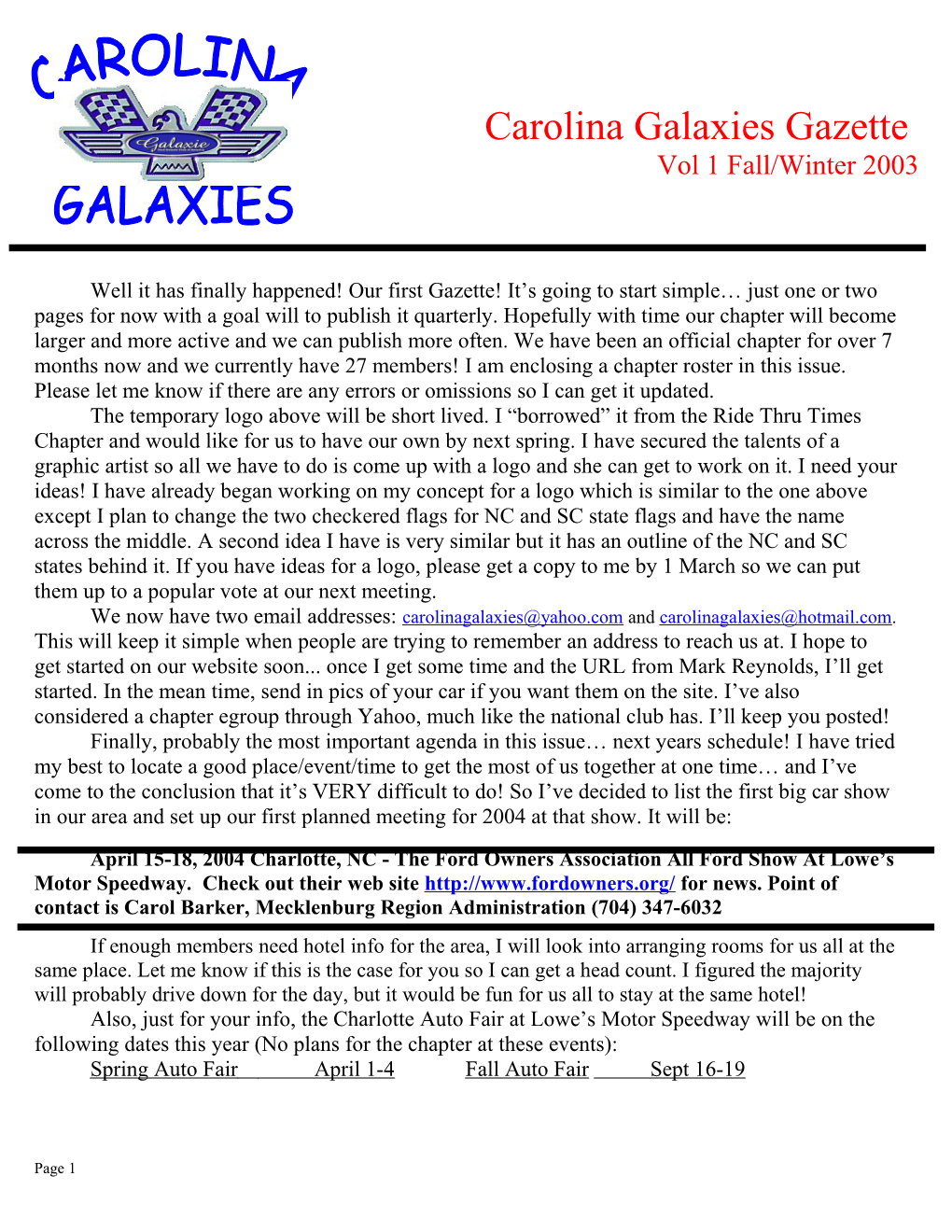 Carolina Galaxies Gazette