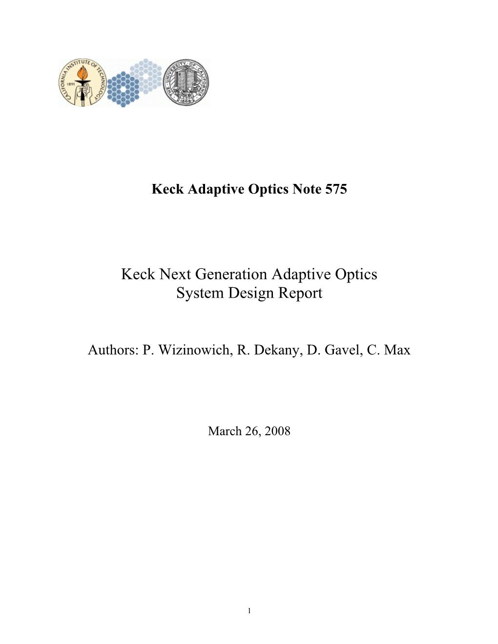 Keck Adaptive Optics Note s1