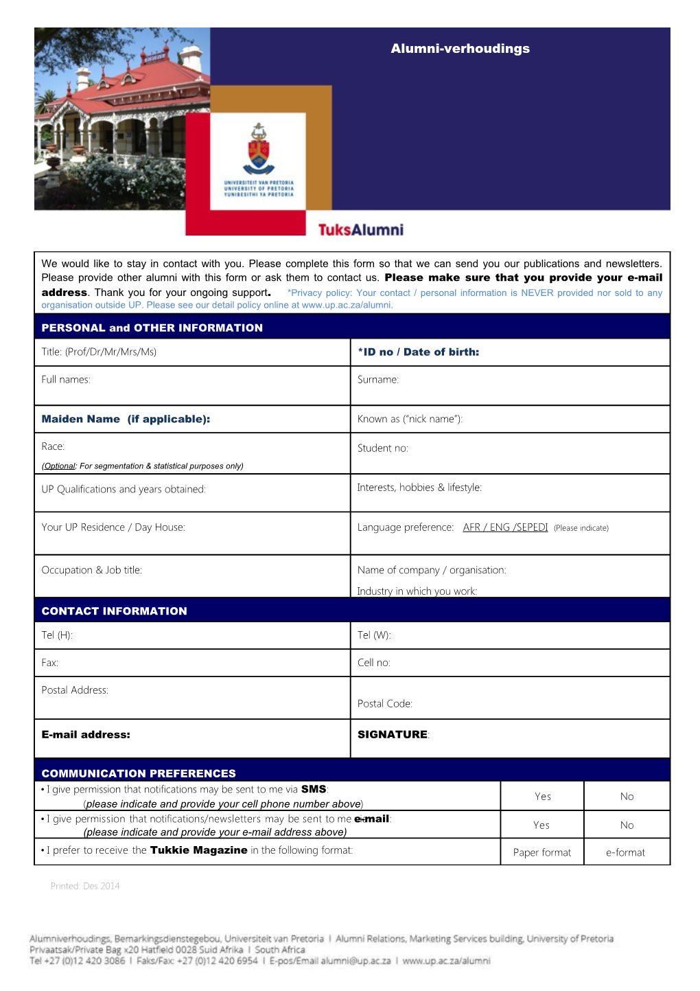 Tuks Alumni - Membership Application