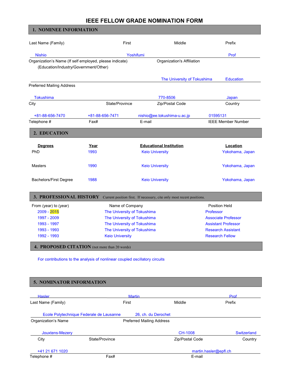 Ieee Fellow Grade Nomination Form