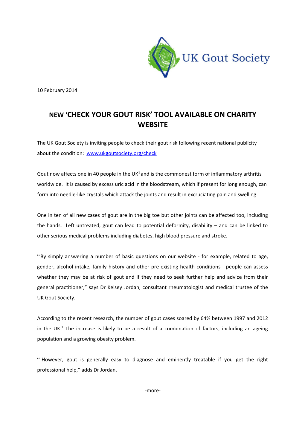 New Check Your Gout Risk Tool Available on Charity Website
