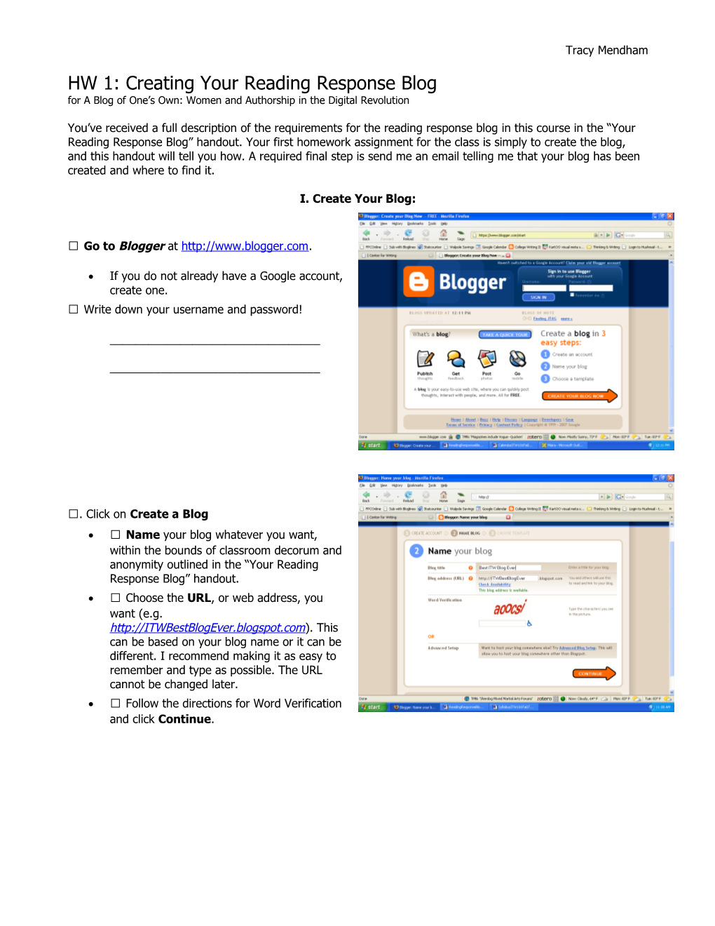 HW 1: Creating Your Reading Response Blog