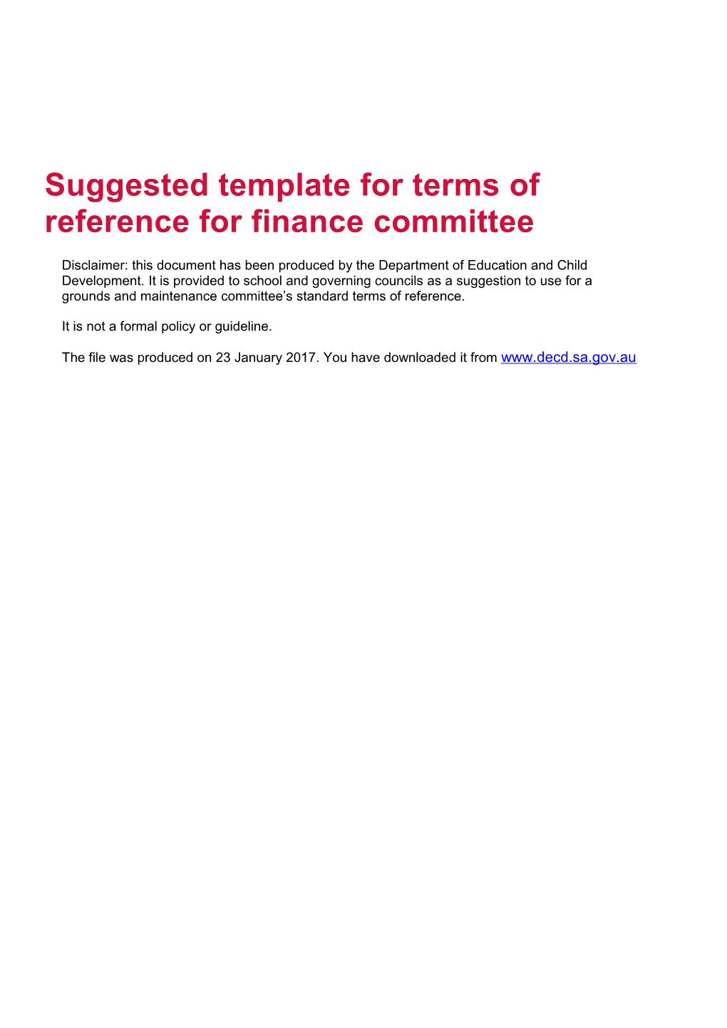 Terms of Reference Finance Advisory Committee Template