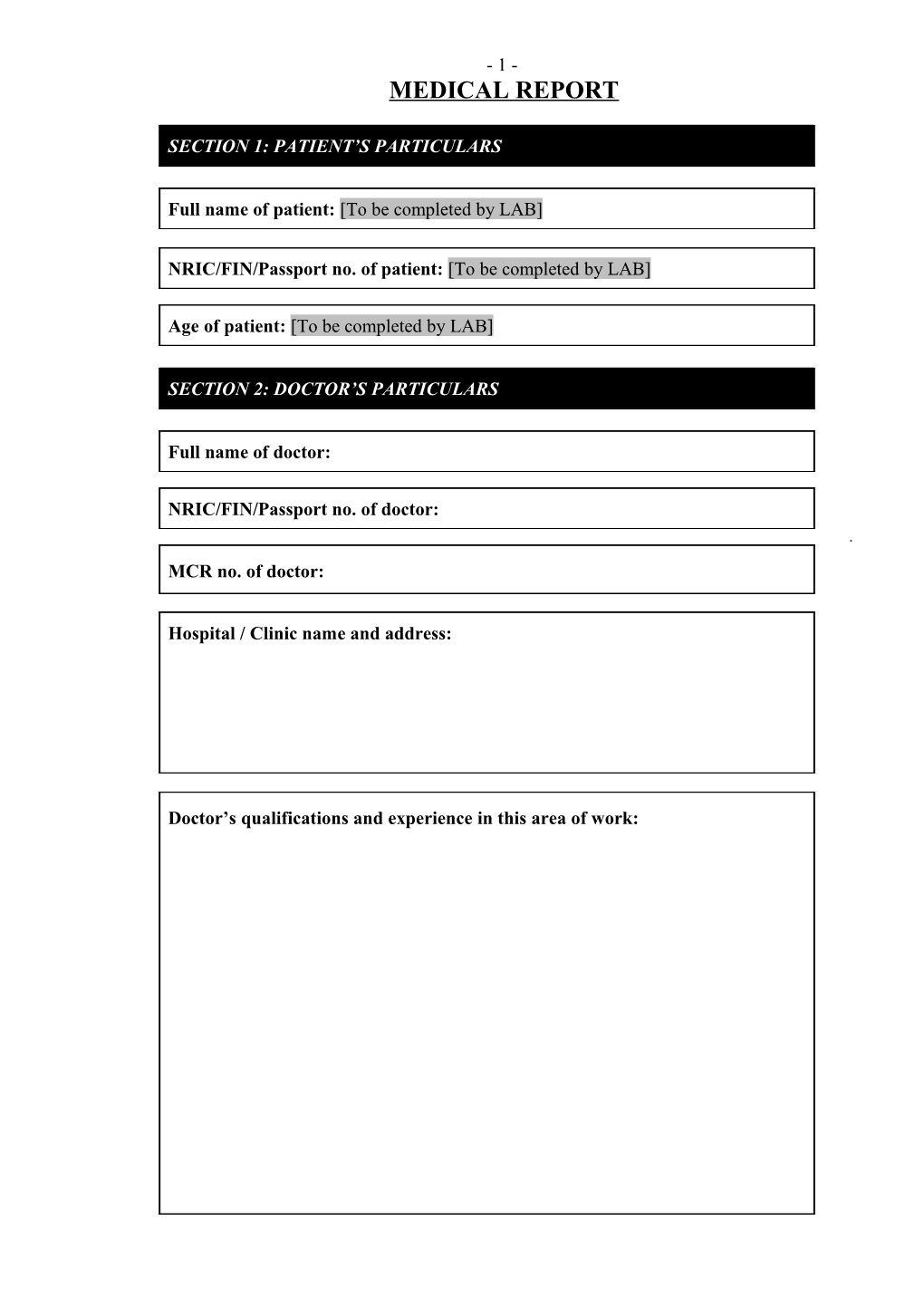 Statement of Applicant for Divorce