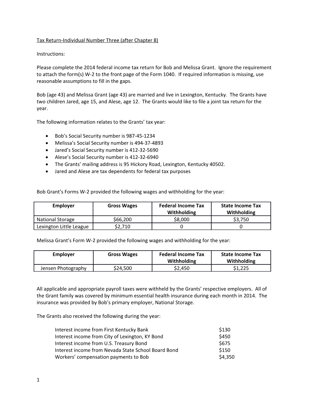 Tax Return-Individual Number Three (After Chapter 8)