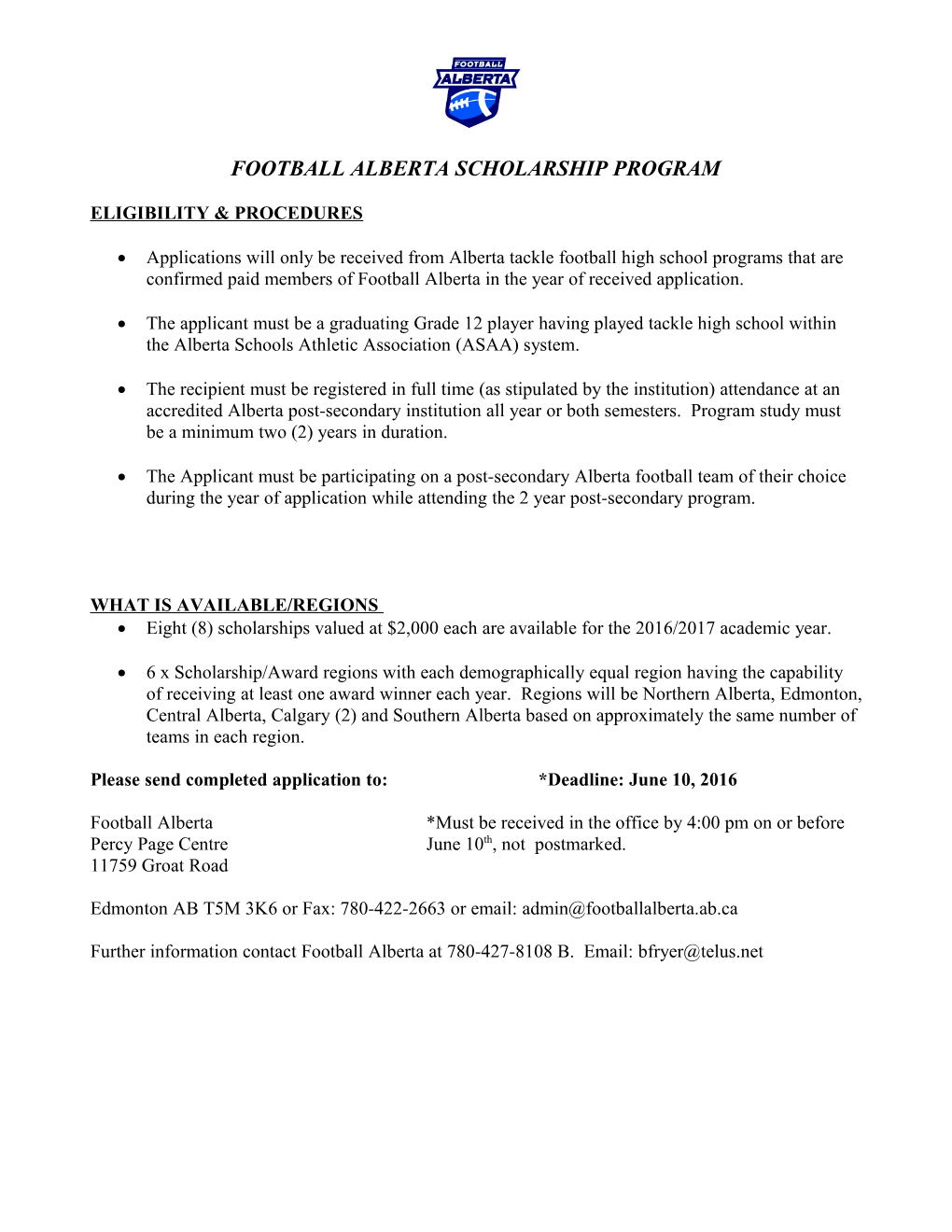 Football Albertascholarship Program