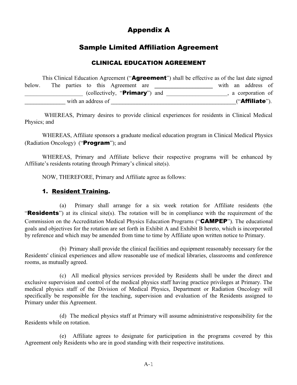 Draft Template for Sending Mayo Residents to Mn and Nonmn Institutions