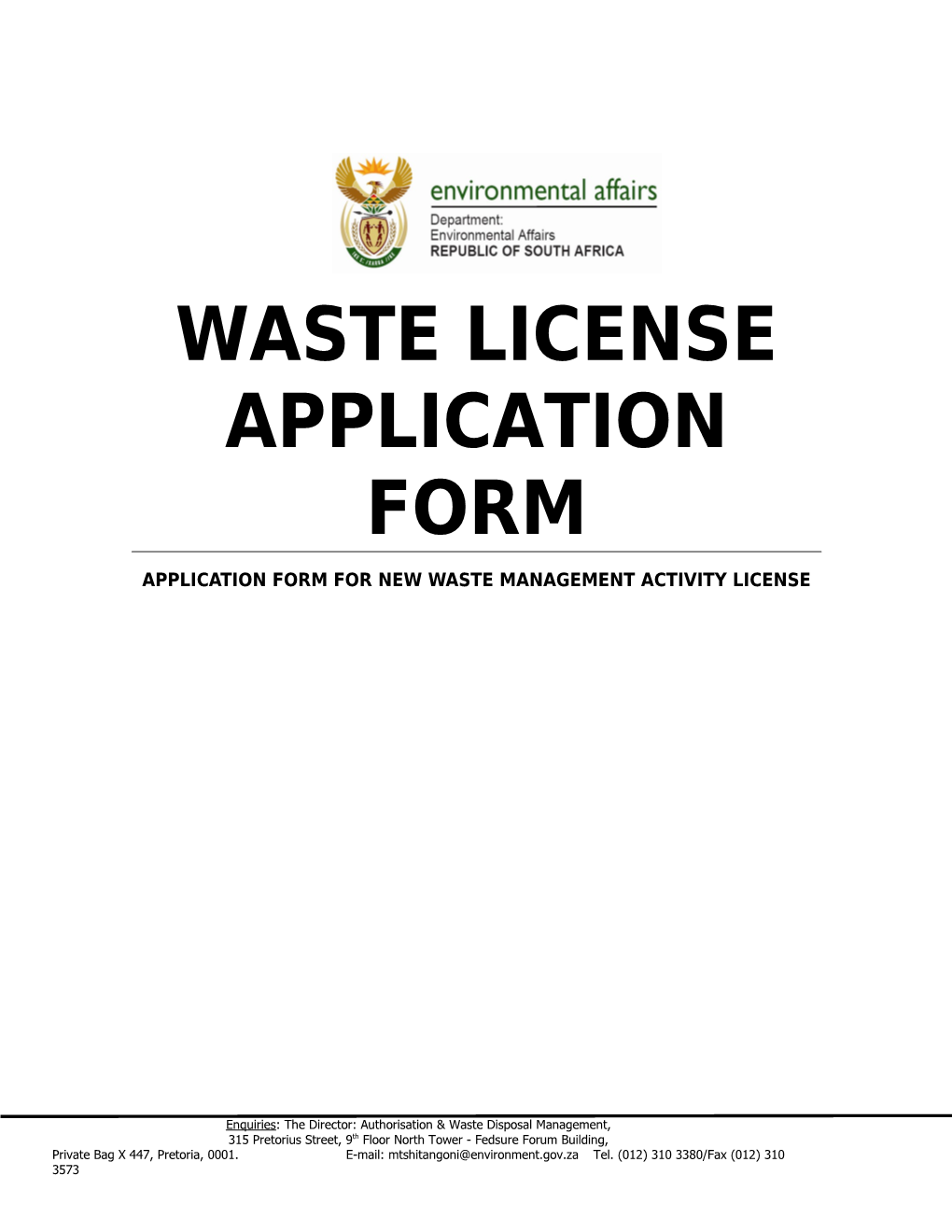 Waste License Application Form