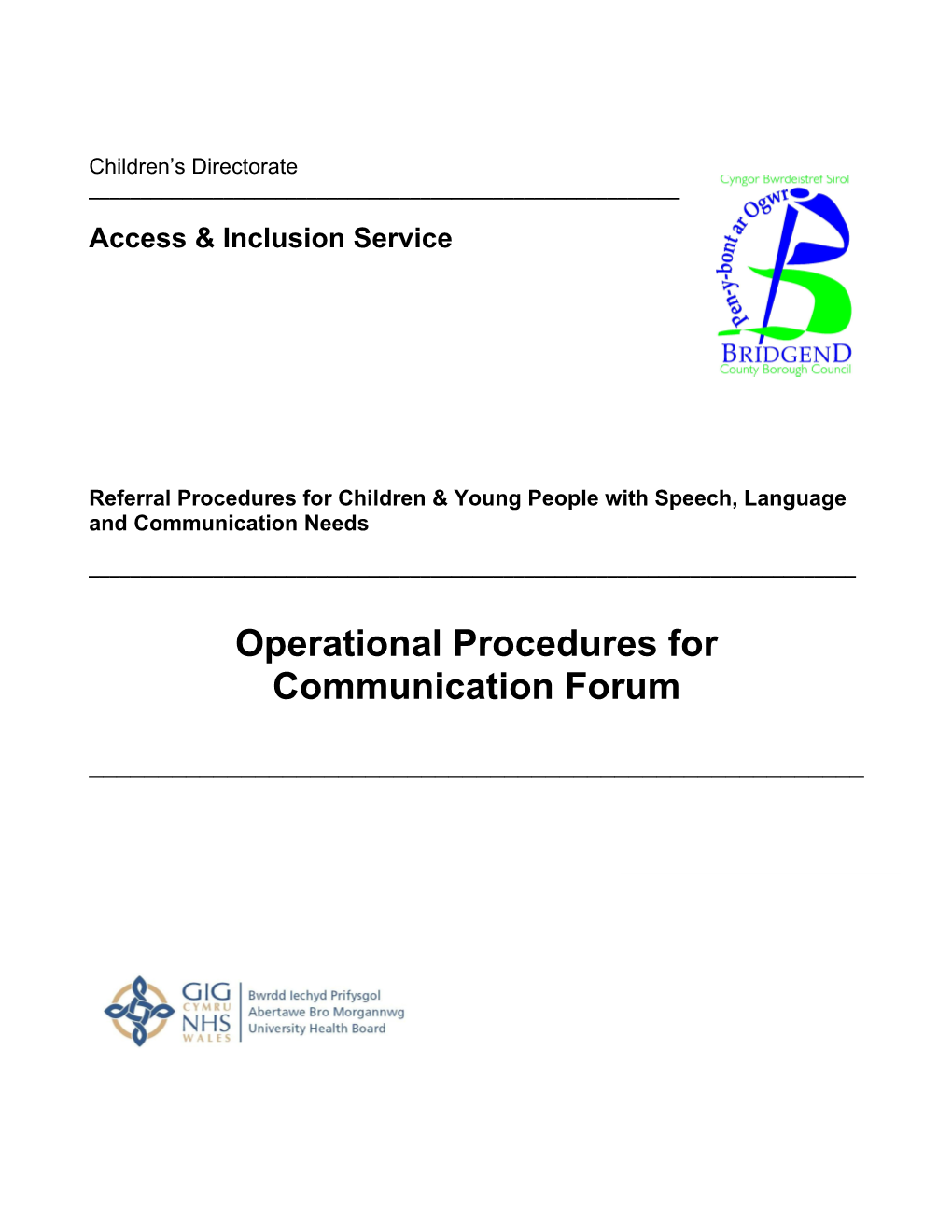 Operational Procedures for Communication Forum