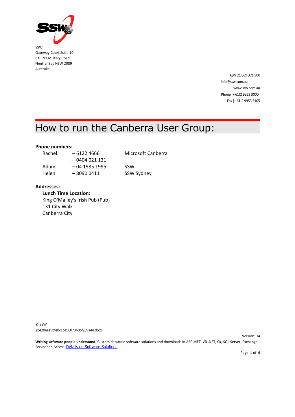 How to Run the Canberra User Group
