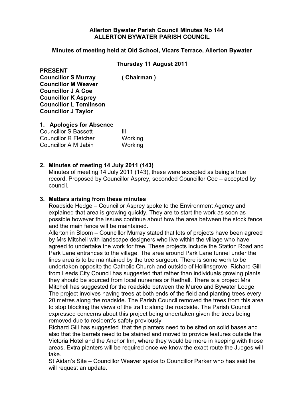 Allerton Bywater Parish Council Minutes No 54