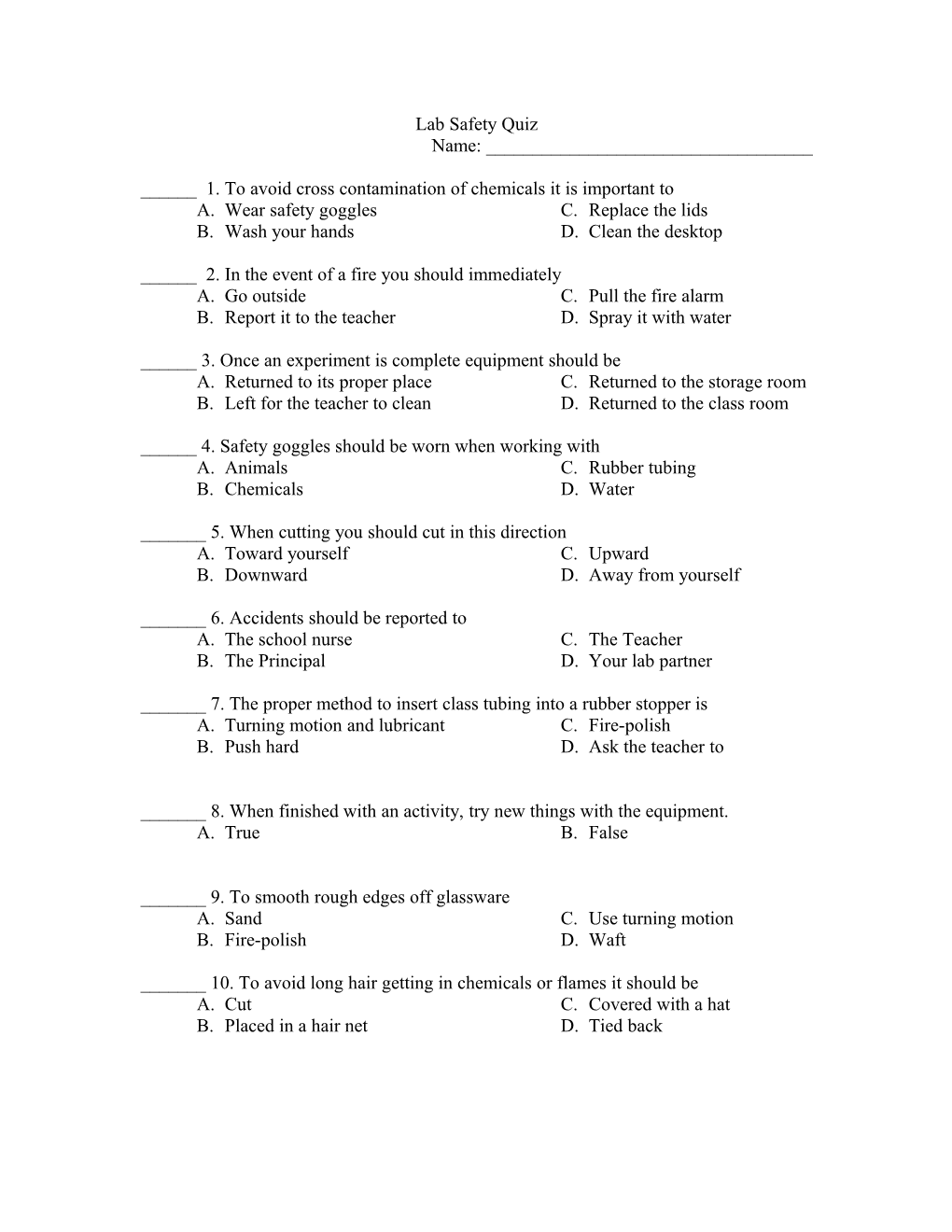 Lab Safety Test